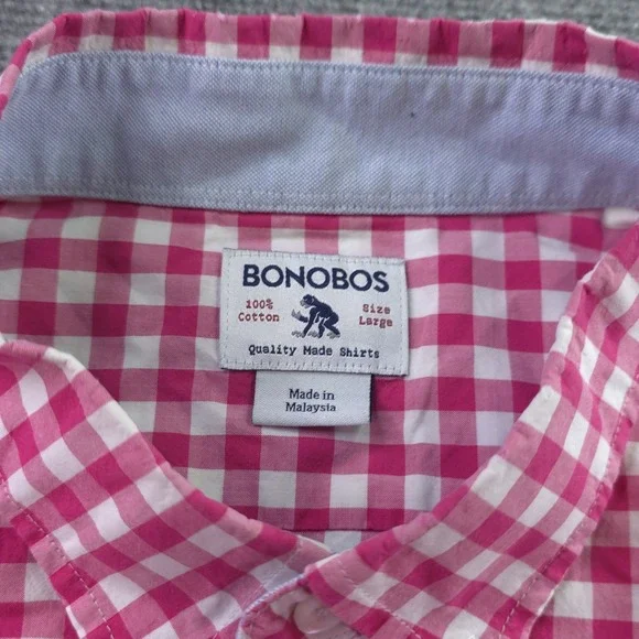 Bonobos Shirt Large Pink Check Long Sleeve Button Down Cotton Pocket - Picture 3 of 7